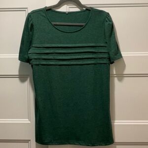Green Short Sleeve Top with Pleated Design